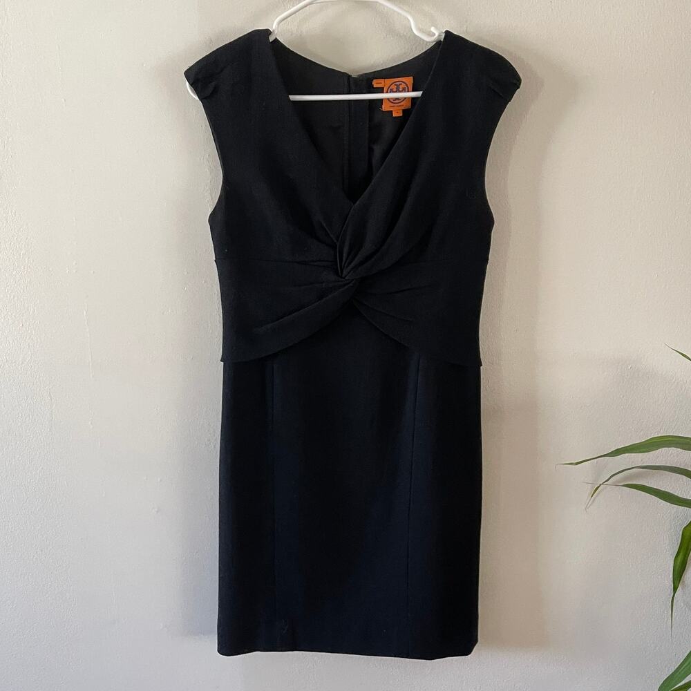 Tory Burch Patrice Sheath Dress Black Twist Front Womens Size 4 Work Cocktail
